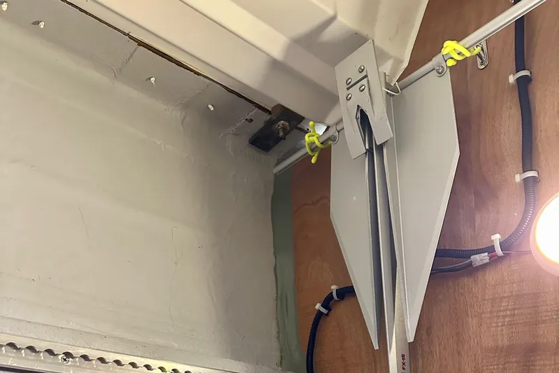 Selkie Yacht Photos Pics Interior view of a 2015 Jeanneau Sun Odyssey 349 sailboat, showing structural details and wiring.