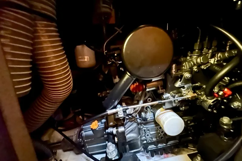 Selkie Yacht Photos Pics Engine compartment of a 2015 Jeanneau Sun Odyssey 349 sailboat.