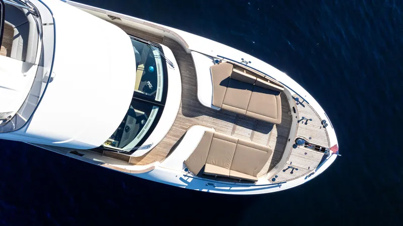 Classy Lady IV Yacht Photos Pics Aerial view of 2020 Monte Carlo Yachts MCY 66 luxury yacht on water.