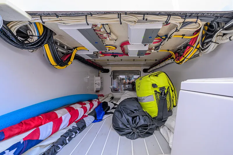 Grand Slam Yacht Photos Pics Storage compartment of 2017 Bahama 41 boat with gear and equipment.