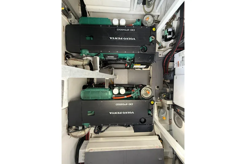  Yacht Photos Pics Engine room of 2020 Prestige 520 yacht with Volvo Penta engines.
