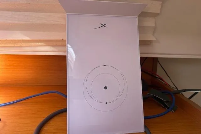 Urkab Yacht Photos Pics Starlink satellite internet dish inside a 2018 Jeanneau Sun Odyssey 449 yacht.