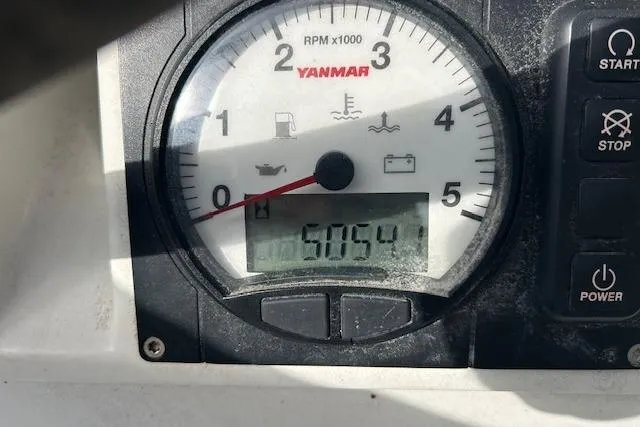 Urkab Yacht Photos Pics Yanmar tachometer on 2018 Jeanneau Sun Odyssey 449, displaying 5754 engine hours.