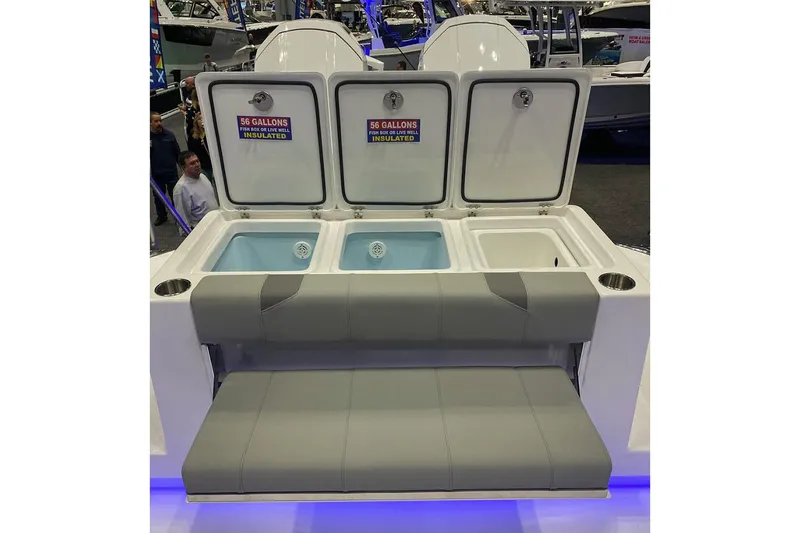  Yacht Photos Pics Manufacturer Provided Image: 2026 Cape Horn 39 T boat with open storage compartments and seating.