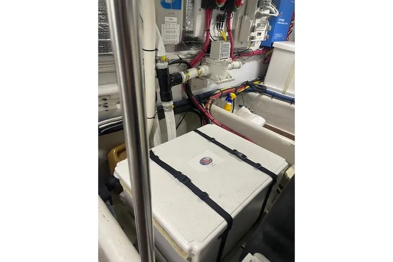  Yacht Photos Pics Engine room of 2006 Nordic Tug 42 with equipment and wiring.