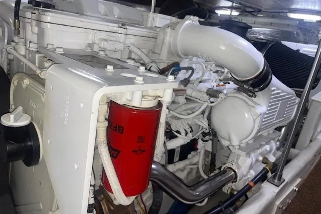  Yacht Photos Pics Engine compartment of a 2006 Nordic Tug 42, showcasing detailed mechanical components.