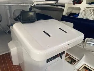 Blue Blazes Yacht Photos Pics Interior of a 1992 Reichel/Pugh 50 sailboat with navigation equipment.