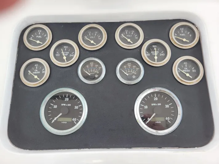 The Dog Patch Yacht Photos Pics Dashboard gauges of a 1990 Ocean Yachts 48 Super Sport boat.