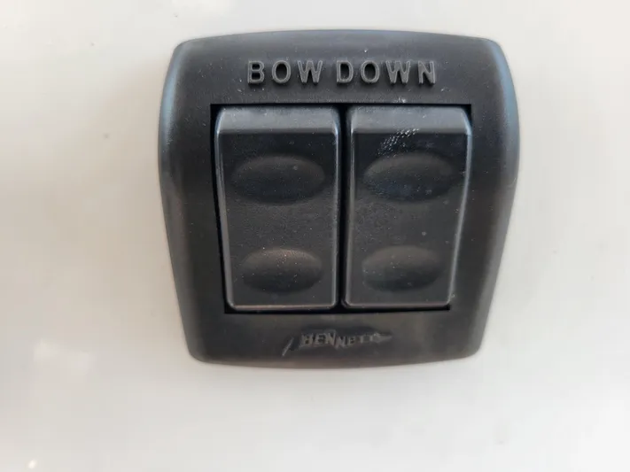 The Dog Patch Yacht Photos Pics Control panel on a 1990 Ocean Yachts 48 Super Sport boat, labeled "Bow Down."