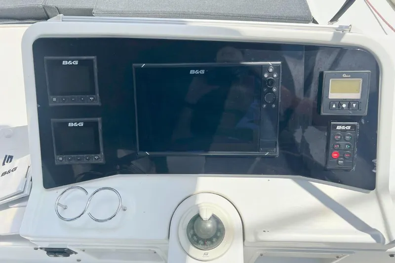 Take It Easy Yacht Photos Pics Control panel of a 2018 Lagoon 450 F catamaran with B&G navigation equipment.
