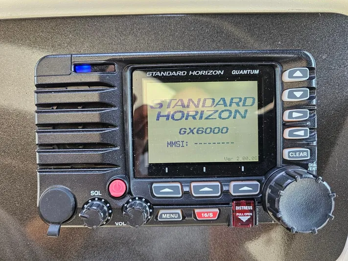  Yacht Photos Pics Standard Horizon GX6000 radio on 2000 Cruisers 3870 Express boat dashboard.