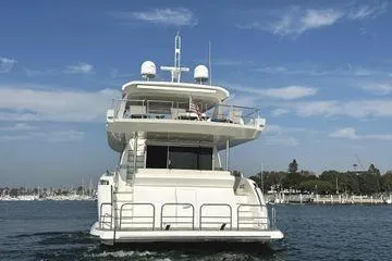  Yacht Photos Pics 2015 Azimut 80 yacht on water, clear sky, marina background.