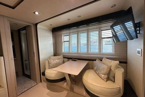  Yacht Photos Pics Luxurious interior of 2015 Azimut 80 yacht with elegant seating and modern decor.