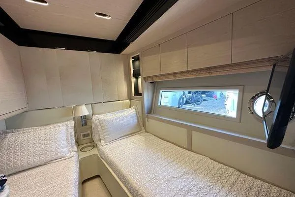  Yacht Photos Pics Luxurious cabin interior of 2015 Azimut 80 yacht with twin beds and modern decor.