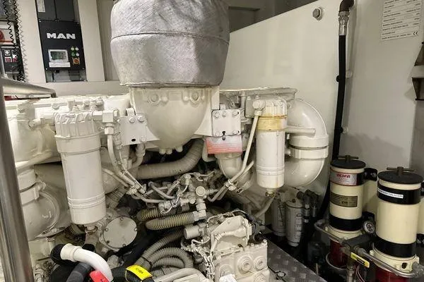  Yacht Photos Pics Engine room of a 2015 Azimut 80 yacht, featuring a MAN engine system.
