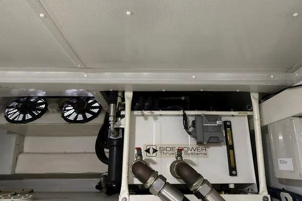  Yacht Photos Pics Engine room of 2015 Azimut 80 yacht featuring Side-Power thruster systems.