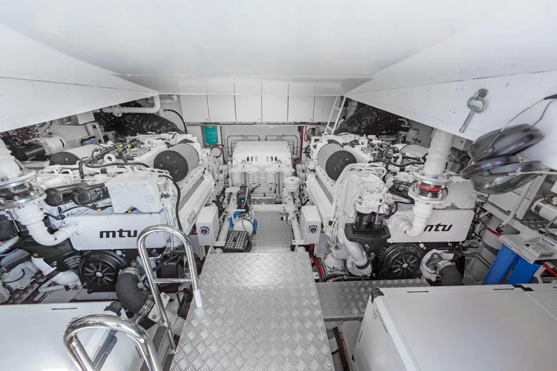  Yacht Photos Pics Engine room of 2021 Van der Valk HELGA yacht with MTU engines.