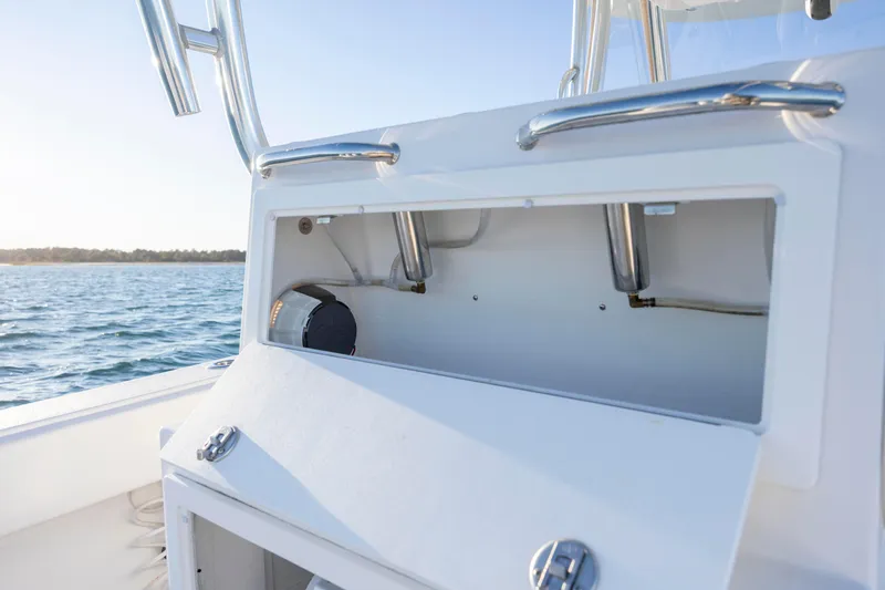  Yacht Photos Pics 2024 Onslow Bay 33 TE boat interior detail with ocean view.