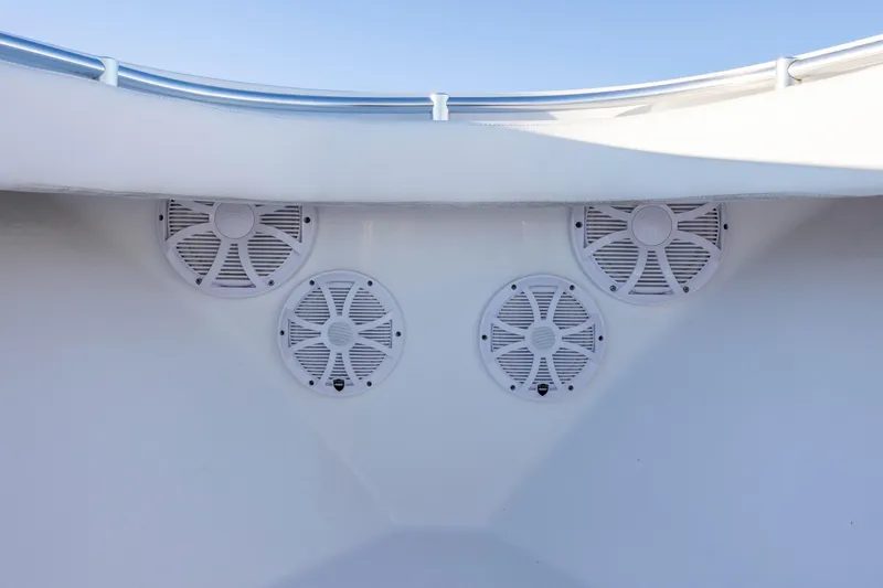 Yacht Photos Pics 2024 Onslow Bay 33 TE boat speakers on white interior, showcasing modern marine audio system.