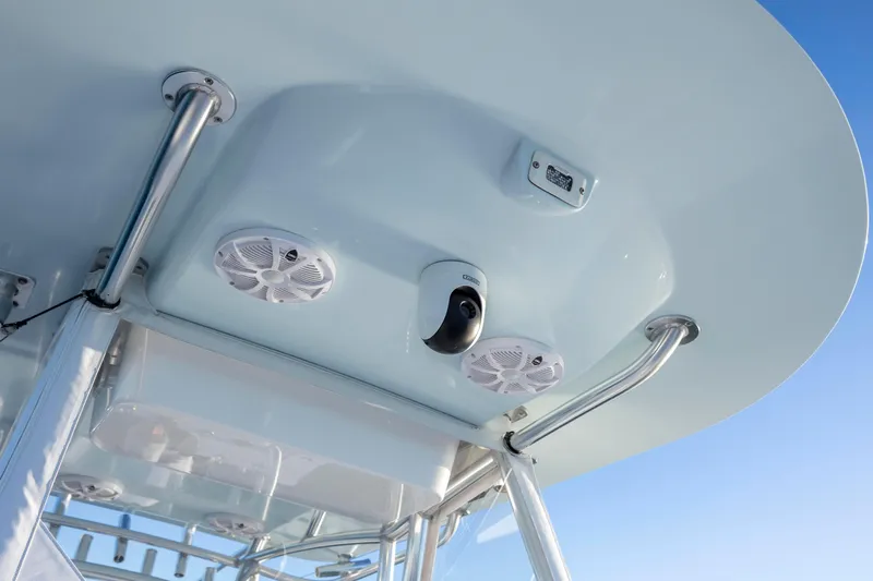  Yacht Photos Pics 2024 Onslow Bay 33 TE boat with speakers and camera on the T-top.