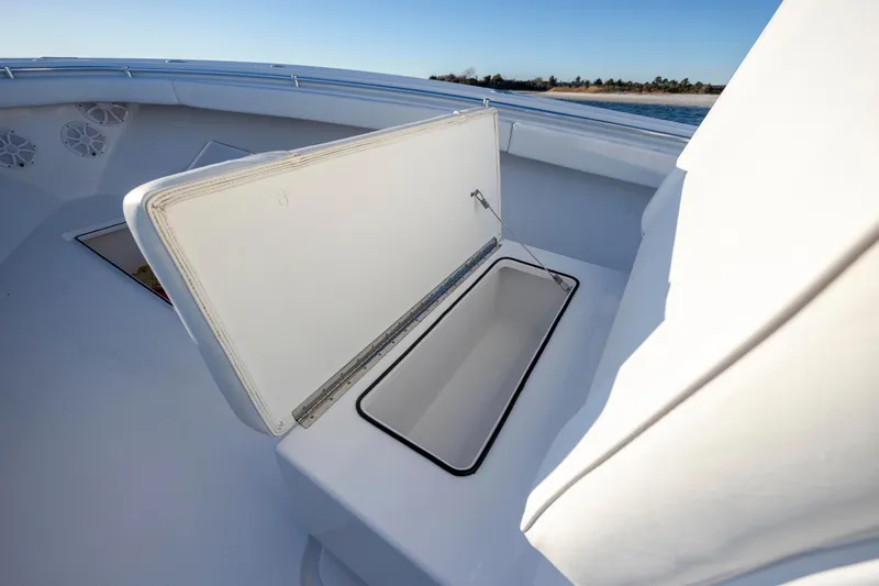  Yacht Photos Pics 2024 Onslow Bay 33 TE boat with open storage compartment on deck.