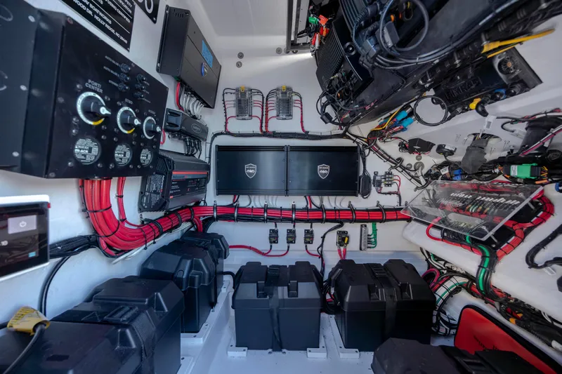  Yacht Photos Pics 2024 Onslow Bay 33 TE boat electrical system with wiring and components.