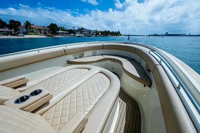  Yacht Photos Pics 2019 Chris-Craft Catalina 30 boat interior with luxurious seating and ocean view.