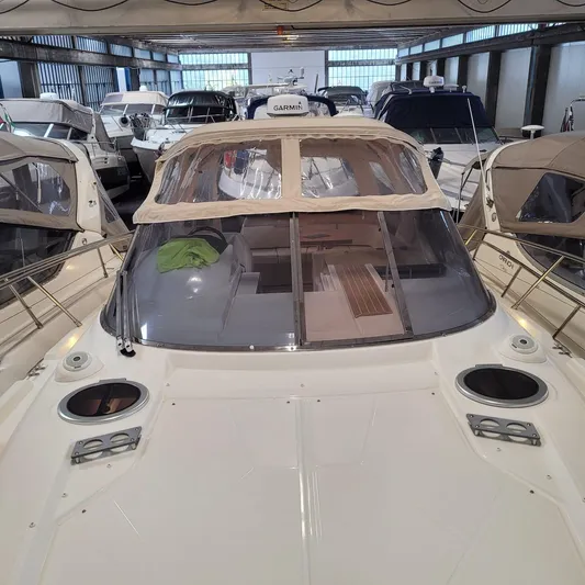  Yacht Photos Pics 2016 Cranchi Z35 yacht in storage, surrounded by other boats.
