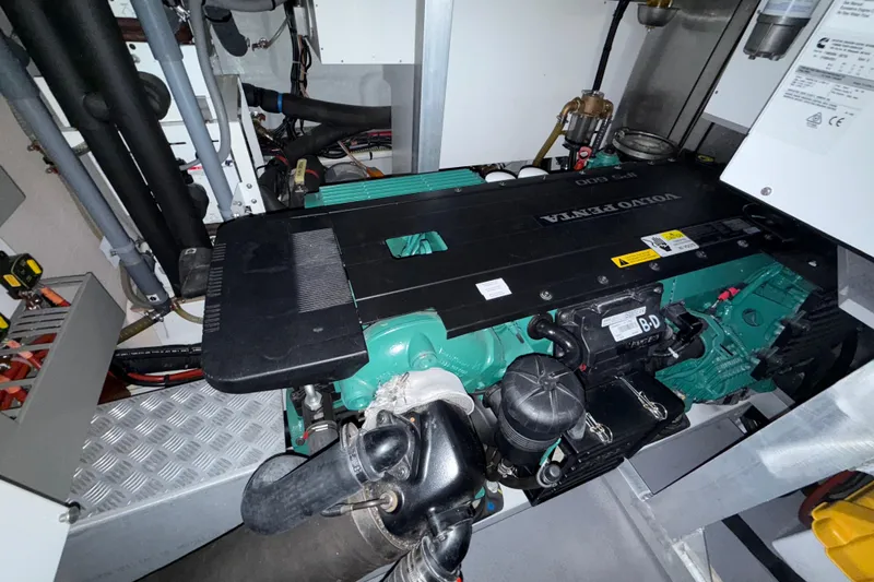  Yacht Photos Pics Engine room of 2018 Beneteau Swift Trawler 50 with Volvo Penta engine.