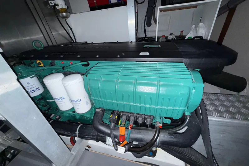  Yacht Photos Pics Engine room of 2018 Beneteau Swift Trawler 50 with Volvo Penta engine.
