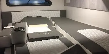 Ready For Immediate Delivery Yacht Photos Pics Interior of 2025 Hanover 387 Outboard Classic Luxury Edition, featuring elegant seating and modern design.