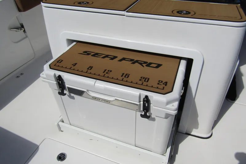  Yacht Photos Pics 2025 Sea Pro 322 Offshore boat cooler with integrated measuring scale.