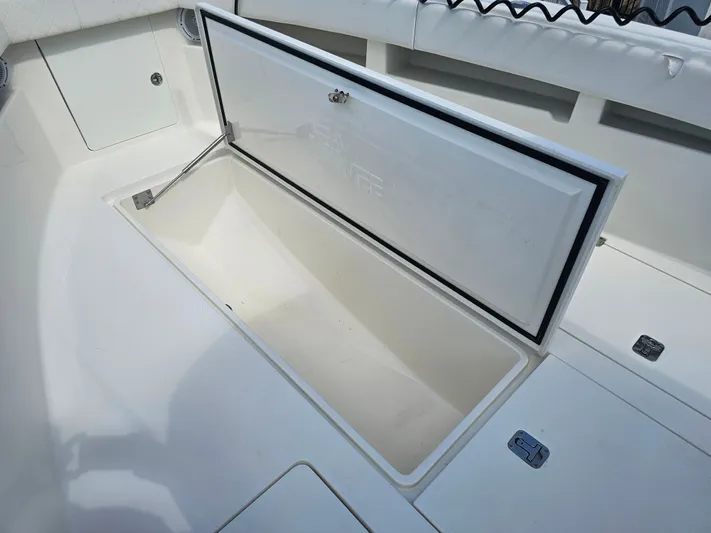  Yacht Photos Pics Open storage compartment on a 2015 SeaVee 320Z boat.