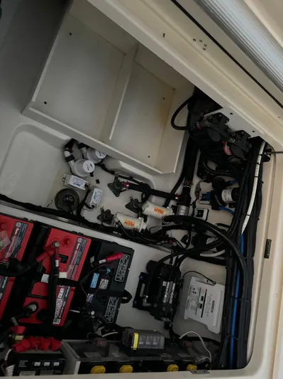  Yacht Photos Pics Electrical and mechanical components inside a 2021 Boston Whaler 350 Outrage boat.