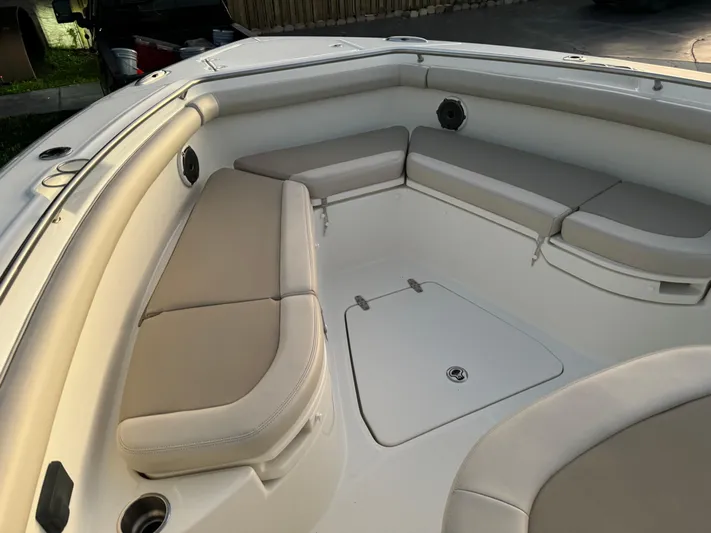  Yacht Photos Pics 2021 Boston Whaler 350 Outrage boat with spacious bow seating area.