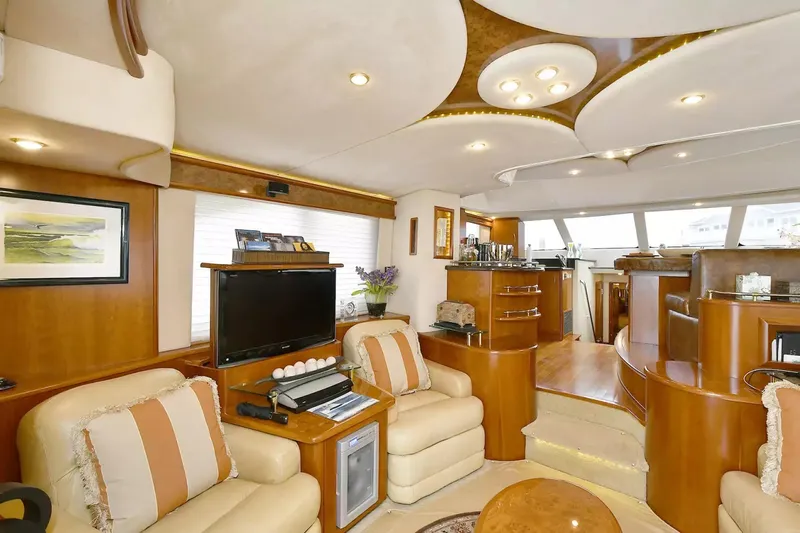 Chirstina Maria Yacht Photos Pics Luxurious interior of 2009 Silverton 52 Ovation yacht with elegant seating and modern amenities.