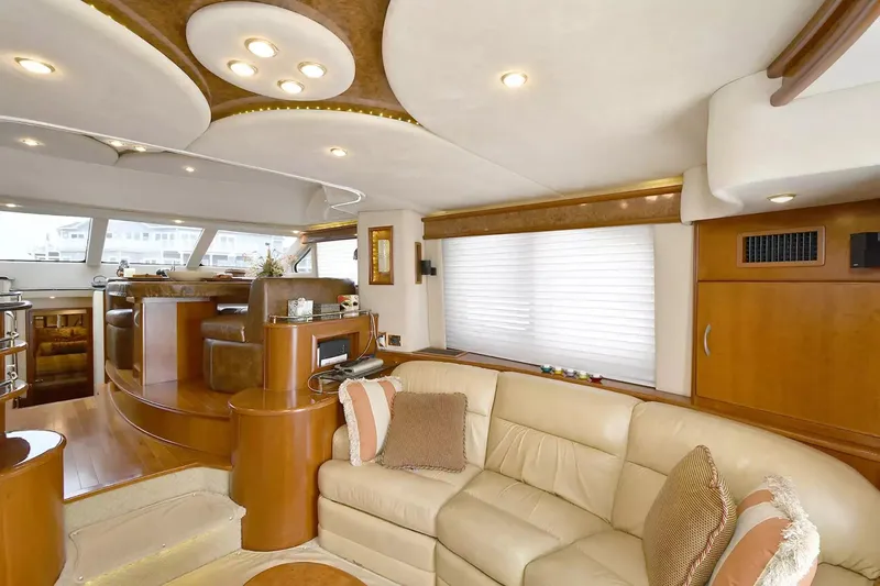 Chirstina Maria Yacht Photos Pics Luxurious interior of 2009 Silverton 52 Ovation yacht with elegant seating and modern design.