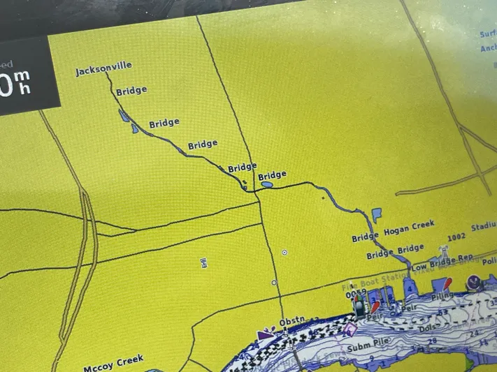 Hanky Panky Yacht Photos Pics Navigation map on Sea Ray 350 Sundancer, showing bridges near Jacksonville.