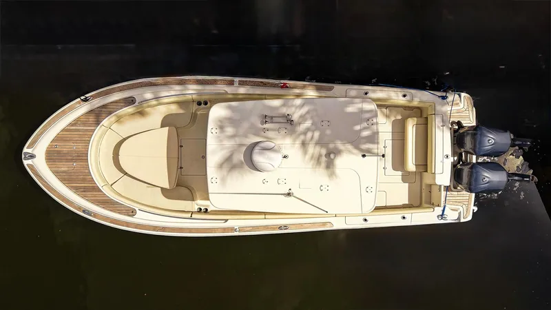 Tender Offer Yacht Photos Pics 2008 Chris-Craft Catalina 29 boat, aerial view, showcasing deck layout and twin engines.