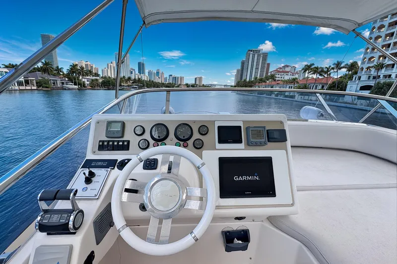 Ll On The Rocks Yacht Photos Pics Cockpit view of 2012 Azimut Fly 53 yacht with Garmin navigation system.