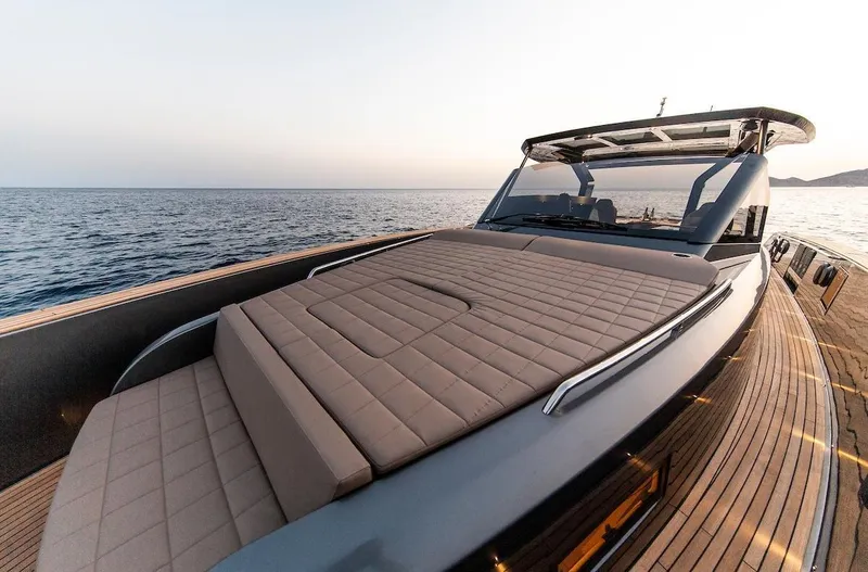  Yacht Photos Pics 2022 Pardo Yachts 50 luxury yacht with spacious deck, cruising on open sea.