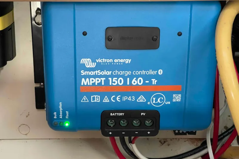 Snail'n Yacht Photos Pics Victron Energy SmartSolar charge controller on 2010 Hunter 45 Center Cockpit yacht.