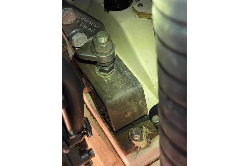 Snail'n Yacht Photos Pics Close-up of engine component in 2010 Hunter 45 Center Cockpit sailboat.