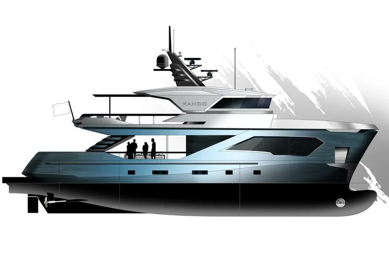  Yacht Photos Pics 2027 AvA Yachts Kando 85 luxury yacht side profile, sleek design, modern features.