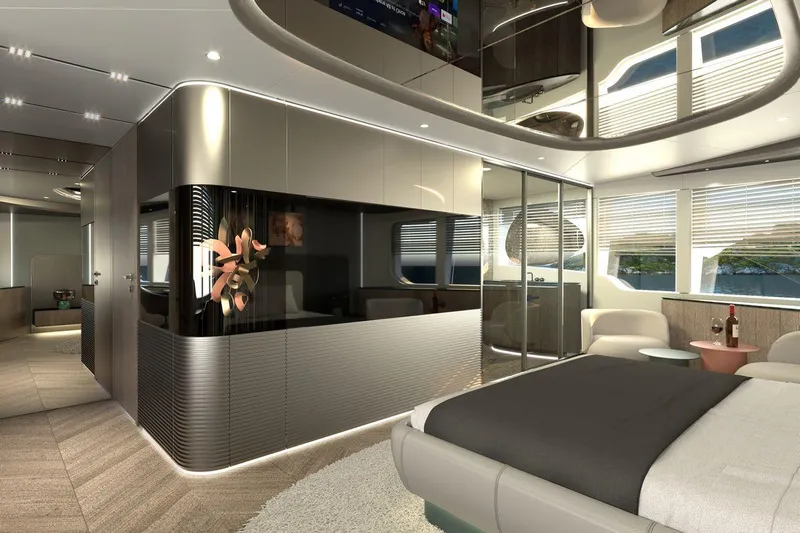  Yacht Photos Pics Luxurious interior of 2027 AvA Yachts Kando 85, featuring modern design and elegant furnishings.