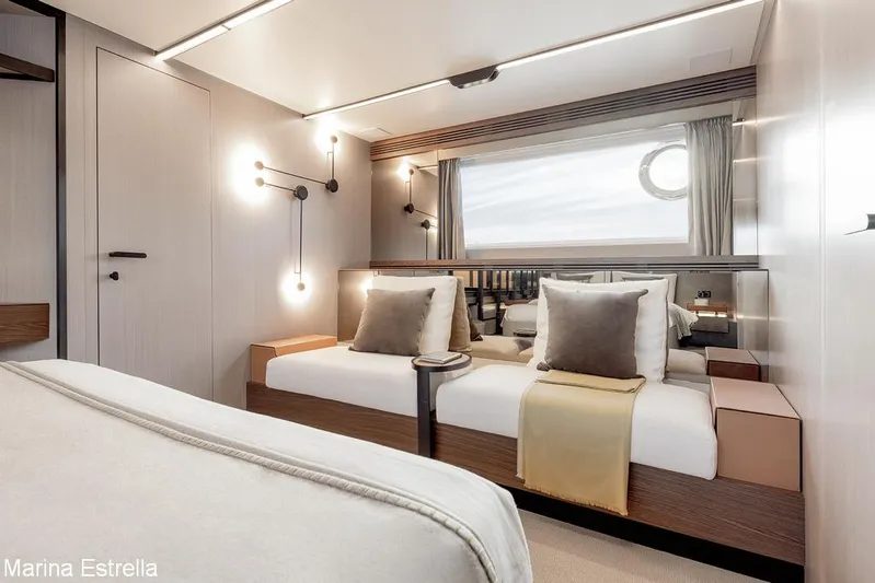  Yacht Photos Pics Luxurious interior of 2025 Azimut S7 yacht with modern design and elegant furnishings.