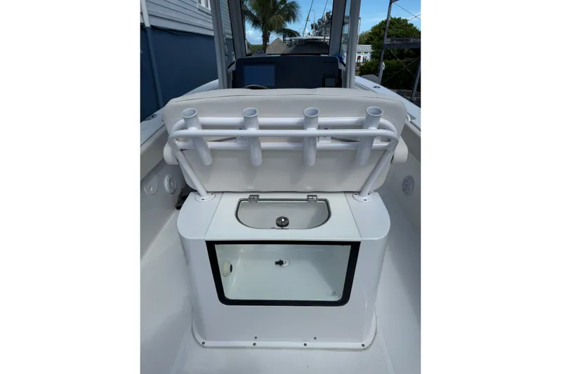  Yacht Photos Pics 2024 Sea Hunt Gamefish 27 Forward Seating boat interior with rod holders and storage compartment.