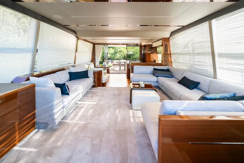 Daphne Yacht Photos Pics Luxurious interior of 2018 Princess 68 yacht with elegant seating and modern design.