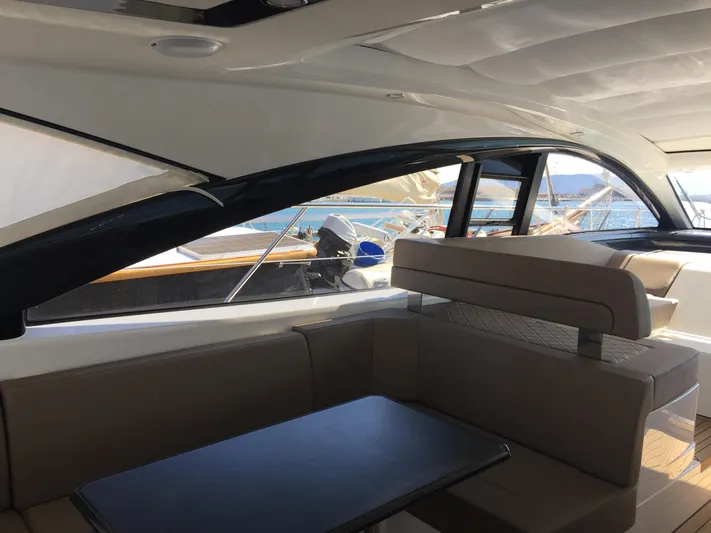  Yacht Photos Pics Interior of 2021 Fairline Targa 45 Open yacht, featuring sleek seating and modern design.