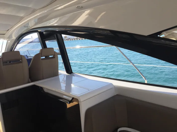 Yacht Photos Pics Interior view of 2021 Fairline Targa 45 Open yacht with ocean backdrop.